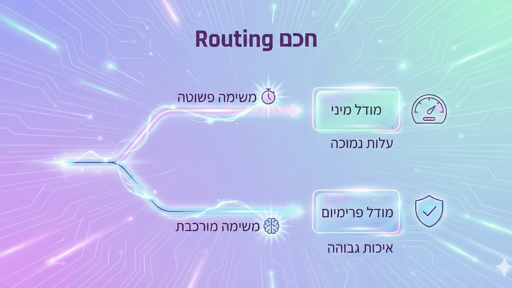 אינפוגרפיקה של ניתוב משימות: משימה פשוטה למודל זול ומהיר ומשימה מורכבת למודל פרימיום