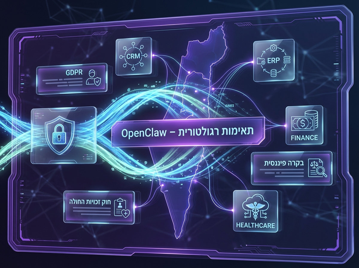 וויזואליזציה של חיבור OpenClaw למערכות ליבה בישראל תחת רגולציה כמו תיקון 13 וחוק זכויות החולה