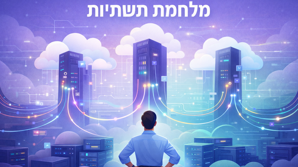איור של תשתיות ענן וזרמי דאטה המדגיש שההתחרות בין ספקי AI היא תחרות תשתיתית