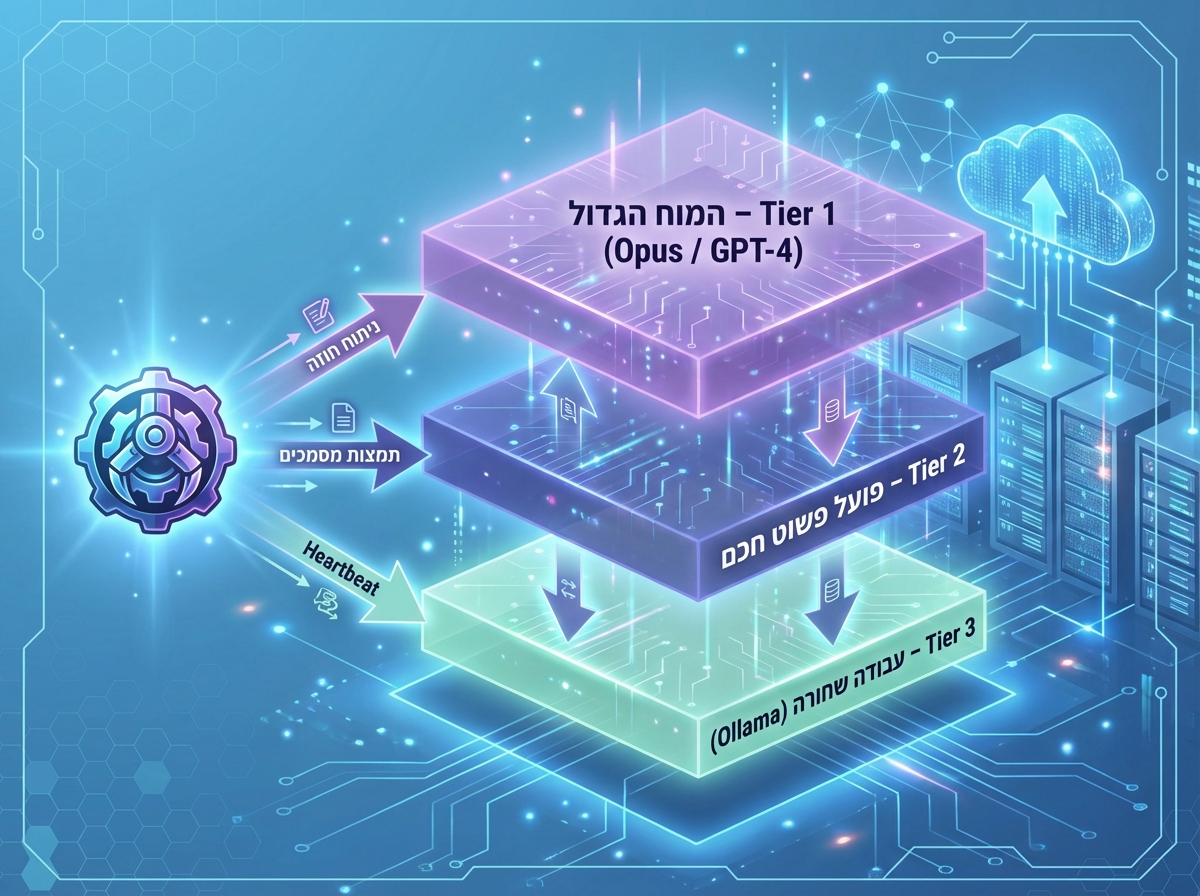 תרשים Tiering למודלי LLM ב־OpenClaw המציג הפרדה בין Tier 1, Tier 2 ו־Tier 3.